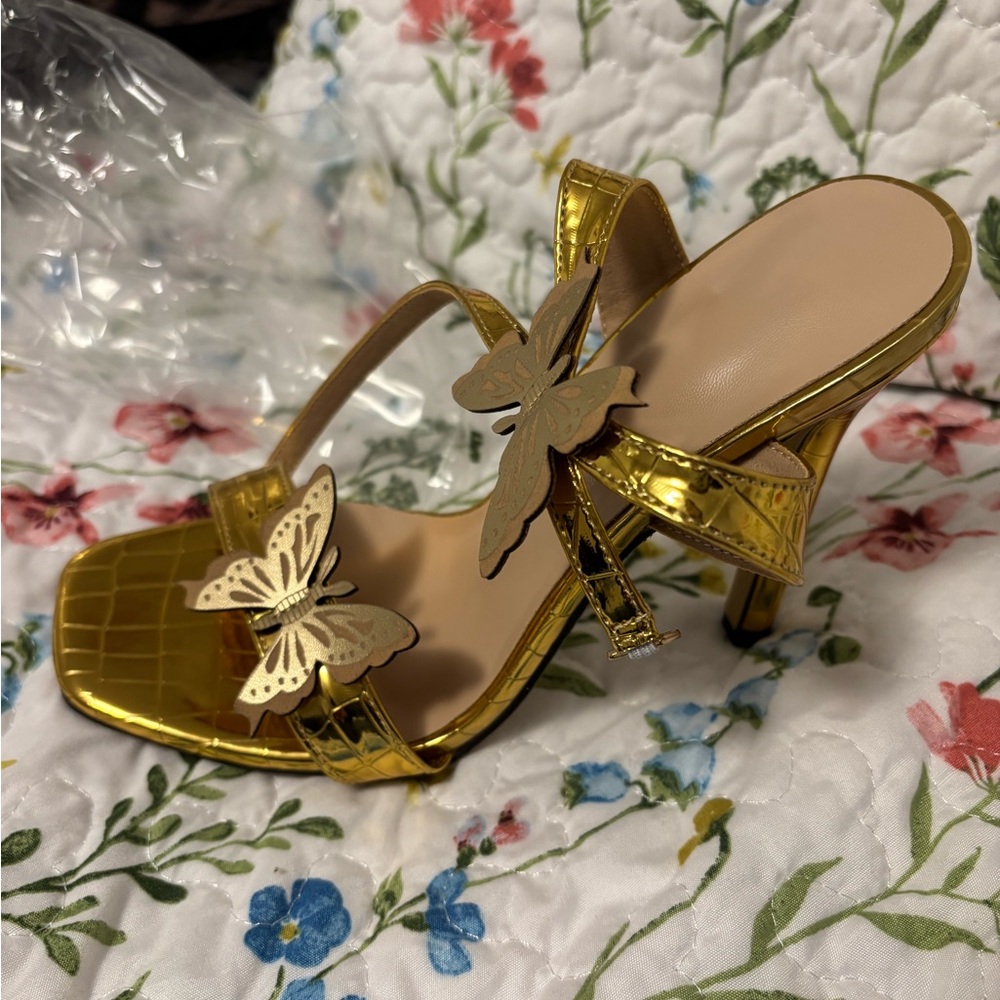 SHEIN Gold Heels with Butterfly Accents